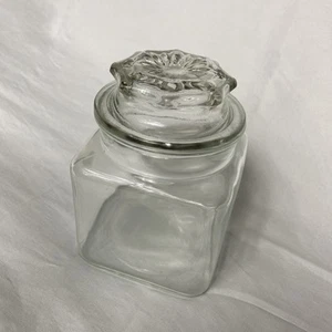 Vtg Square Apothecary Jar Canister W/ Starburst Lid 6.5” - Picture 1 of 9