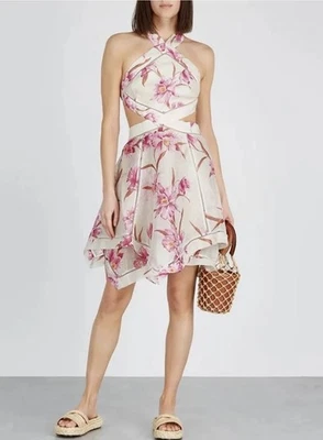 Zimmermann Corsage Halter Mini Dress Orchid Floral Size 3 AU 12 US 8 - Image 1 of 4