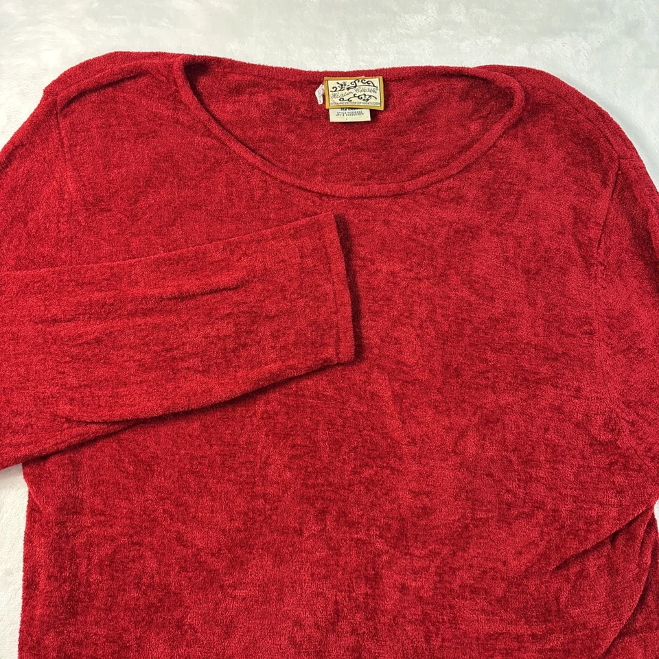 Túnica Pulôver Feminina Vintage Herança Colecionáveis Tamanho XL Vermelho Terry Chenille Veludo - Imagem 1 de 4