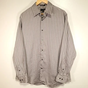 John W Nordstrom Dress Shirt Men's L Brown White Blue Striped Long Sleeve Cotton - Picture 1 of 11