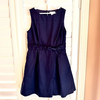 Vestido Crewcuts J.Crew Niñas 8 Azul Marino Algodón Lazo Cinturón Ajuste Acampanado Vacaciones Foto 1 de 4