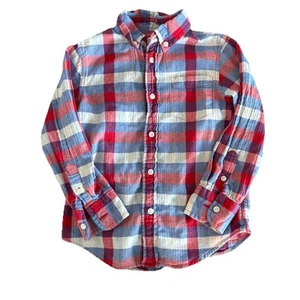 CREWCUTS Boys Long Sleeve Button Down Plaid Shirt Red Blue Sz 4-5 School Preppy - Picture 1 of 11