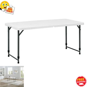 4 Ft Rectangular Folding Table Adjustable Height Durable Indoor Outdoor White US - Picture 1 of 17