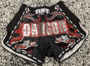 Tuff Sports MMA Muay Thai Kick Boxing Shorts Retro Style Black Dragon Red Large - Picture 1 of 6