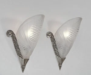 DEGUÉ & VANDAMME : PAIR OF 1930 FRENCH ART DECO WALL SCONCES . lights muller era - Picture 1 of 11