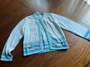 vtg gymboree girls XXL 7 cardigan sweater stripes flowers - Picture 1 of 4