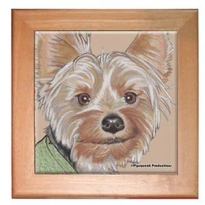 Yorkshire Terrier Yorkie Dog Kitchen Ceramic Trivet Framed in Pine 8" x 8" - Picture 1 of 2