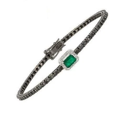 40% LIQUIDACIÓN! NUEVO CON ETIQUETAS $4,650 18KT BRILLANTE DIAMANTE NEGRO ESMERALDA PULSERA TENIS Foto 1 de 1