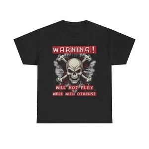 Warning Skull Crossbone Graphic Tee Casual Funny T-Shirt Anti-Social Size S-5XL - Picture 1 of 157