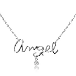 Sterling Silver & CZ Crystal Angel Necklace on 18 " Inch Chain - Picture 1 of 8