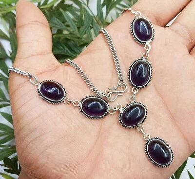 Oferta Collar de 1 pieza hecho a mano con piedras preciosas de amatista enchapado en plata de ley 925 para mujer Foto 1 de 3