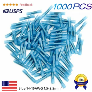 1000 Stck. 14-16 Stärke Blau AWG Wärmeschrumpf Butt Draht Verbinder Crimp Terminals USA - Bild 1 von 10