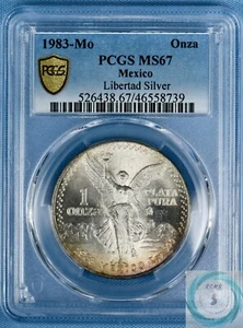 1983-Mo Mexico 1oz BU Silver Libertad PCGS MS67 - TrueView Cert #46558739 - Picture 1 of 8