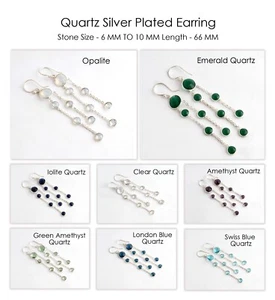 Hydro Long Statement Earrings Silver Plated Drop Dangle Bezel Set Gift Earrings - Picture 1 of 29