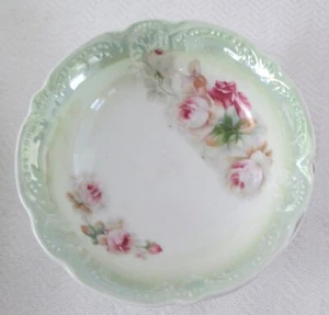 Antike Porzellan PK Schlesien 5 Stück Perlen grüner Rand rosa Rosen Dessertschalen - Bild 1 von 3