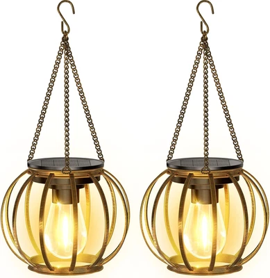 Linternas Solares Exterior Impermeables, Mejoradas Bronce Metal Colgantes Luces Solares Ou Foto 1 de 4
