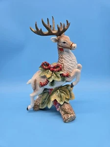 Fitz & Floyd Royal Holiday Leaping Reindeer Ceramic Christmas Candleholder 2014 - Picture 1 of 7
