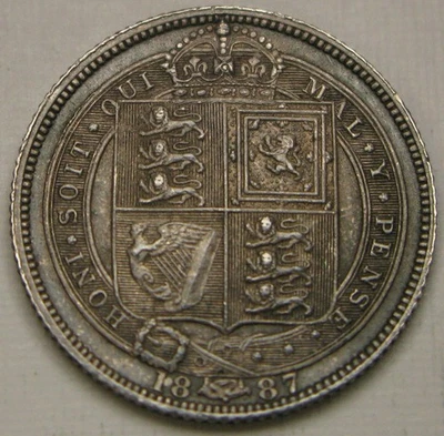 GRANDE GRÃ-BRETANHA 1 xelim 1887 - Prata 0,925 - Victoria - XF+ - 4335 * - Imagem 1 de 2