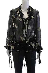 Chloe Womens Silk Floral Print Long Sleeve Transparent Blouse Black Size 36 - Picture 1 of 7