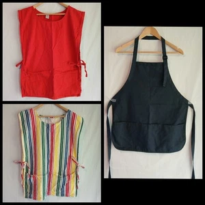 Lot Of 2 Heavy Canvas Pullover Side Tie Smocks And One Apron With Pockets - Bild 1 von 11