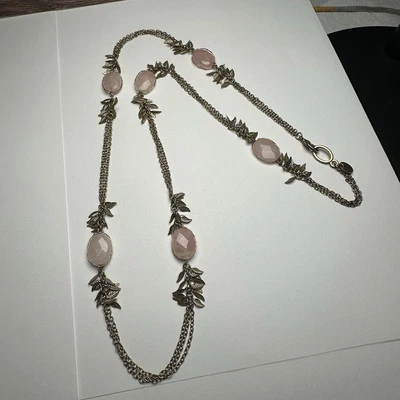 Collar Talbots Rosa Piedra Hoja Dijes Tono Dorado Estación Firmado Foto 1 de 4