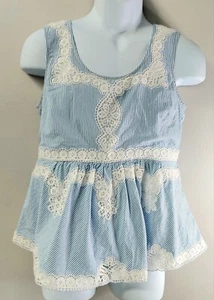 Maeve Anthropologie Womens 10 Blue Striped Lace Sleeveless Top - Picture 1 of 11