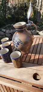 *Goebel Wein - oder Saftkrug mit Zinndeckel 6Weinbecher*Merkelbach*Salzglasur. - Bild 1 von 7