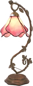 Tiffany Lampe rosa Buntglas Tischlampe, Metall Blatt Tisch Schreibtisch Leselampe - Bild 1 von 9