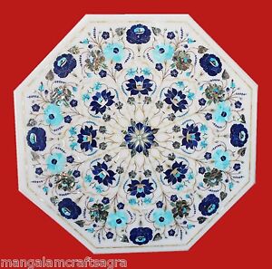 16" Marble Corner Table Top Turquoise Pietra dura Work For Home Decor Gift