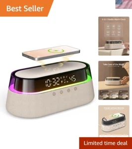 Beige Modern Alarm Clock with FM Radio, Dual Alarm & Night Light for Bedrooms - Picture 1 of 8