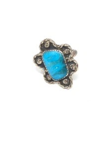 Vintage blue turquoise and sterling silver size 7.5 ring, artist signed - Picture 1 of 10