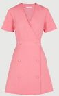 Michelle Keegan Pink Double Button Linen Look Mini Dress Size 16