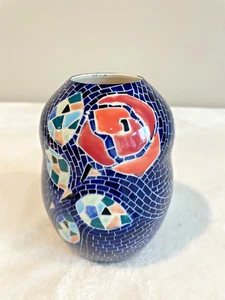 Jarrón Sarmite Rakhlin Art Studio cerámica mosaico azul hecho a mano 6" de alto - Imagen 1 de 12