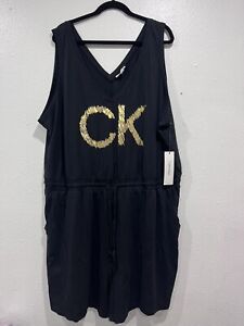 Calvin Klein V Neck Romper Shorts Black With Gold CK Women's Size 3X
