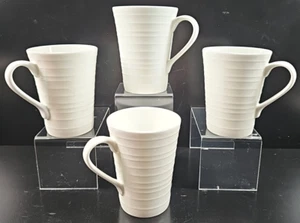 4 Mikasa Swirl White Bone Mugs Set Elegant Embossed Ring Drinking Coffee Cup Lot - Picture 1 of 24