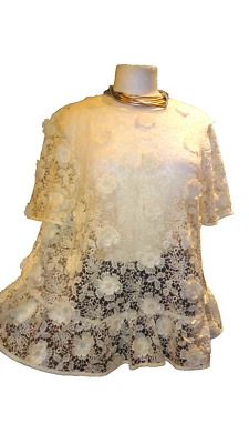 Gorgeous Debenhams Ivory Lace Flare Top With 3D Embroidered Flower Size 12 🌺🌺 - Image 1 of 4