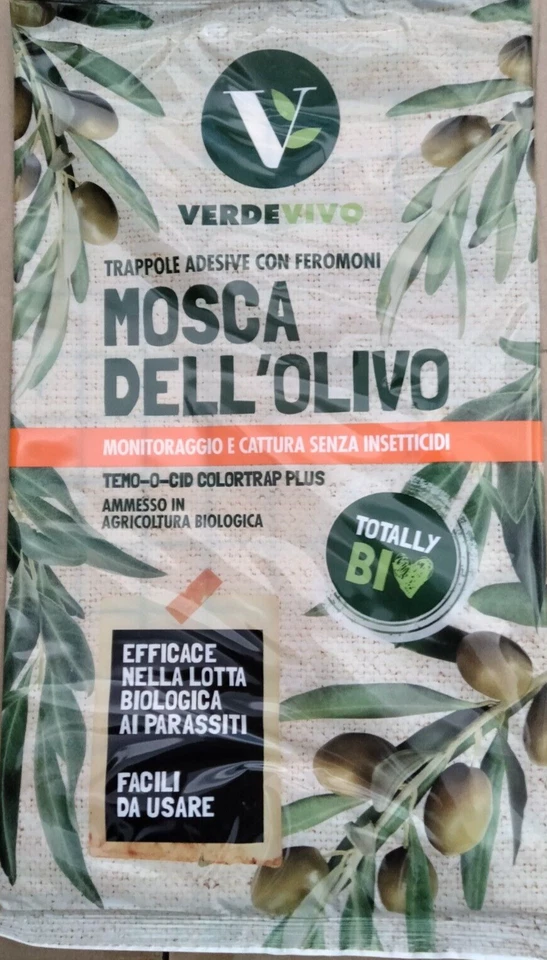 TRAPPOLA Adesiva con fermoni contro la MOSCA dell' OLIVO 3 adesivi Verdevivo Bio