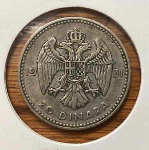 Yugoslavia 1931 Aleksandar I 20 Dinara Silver Coin (XF) - Picture 1 of 2