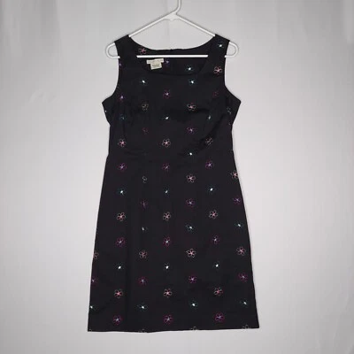 Laura Ashley Dress 10 Vtg Black Embroidered Flower Sleeveless A-Line Mini Y2K - Image 1 of 4