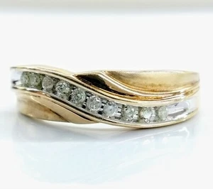 10K Yellow & White Gold Men's 0.15ctw. Channel Set Diamond Ring Size 13 FZZ - Picture 1 of 5
