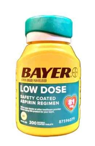 Bayer Aspirin Regimen Low Dose 81 mg Safety Coated Tablets 200 Tabs Exp 01/26 - Picture 1 of 1