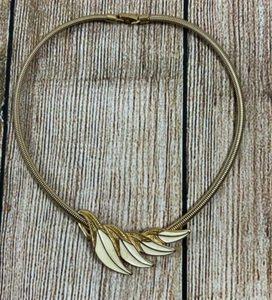 Trifari Gold-Tone and Cream Enamel Statement Necklace - Picture 1 of 3
