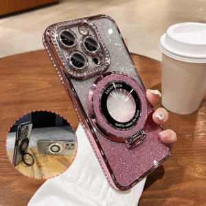 Glitter Magnetic Case for iPhone 16 15 Pro Max 14 13 12 11 Shockproof Ring Stand - Picture 1 of 21