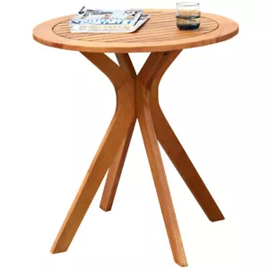 27" Outdoor Round Table Solid Wood Coffee Side Bistro Table for Garden Patio - Picture 1 of 12