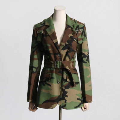 Primavera Otoño Ropa de Calle Moda Camuflaje Calce Ajustado Blazer Abrigos Abrigos Foto 1 de 4