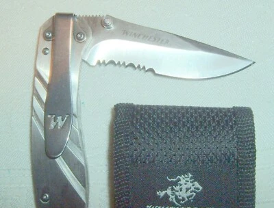 Winchester Stainless Steel Folding Knife w/Clip & Belt Sheath Combo Blade - Image 1 of 4