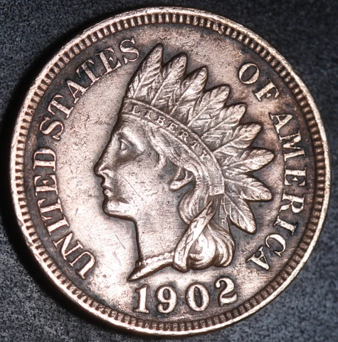 1902 INDIAN HEAD CENT - With LIBERTY & Near 4 DIAMONDS - AU UNC Cover