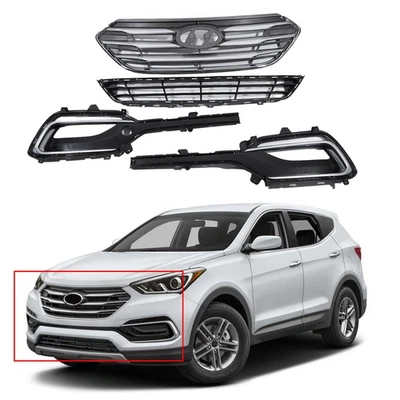 For Hyundai Santa Fe Sport (2.0L) 2017 2018 Front Grille &Fog Light Bezels Set - Image 1 of 4