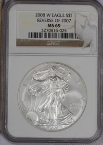 Silver Eagle 2008-W 1 oz. $1 reverso de 2007 NGC MS69. Envío gratuito. - Imagen 1 de 2