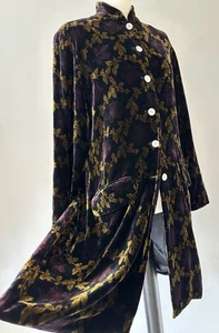 Monsoon Black Purple Gold Brown Silk Velvet Floral Frock Dress Jacket Coat 14 - Picture 1 of 19